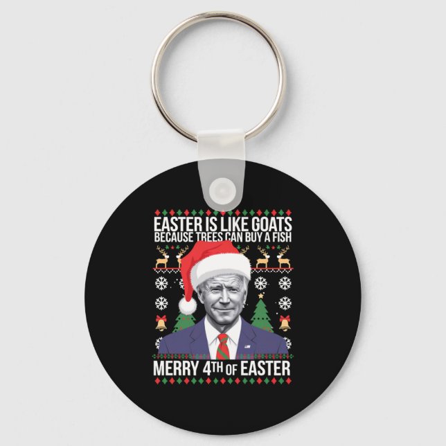 Merry 4th Of Easter Funny Biden Ugly Christmas T S Key Ring (Front)