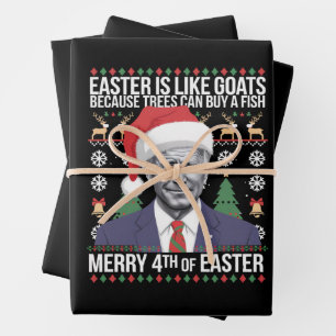Merry 4th Of Easter Funny Biden Ugly Christmas Wrapping Paper Sheet