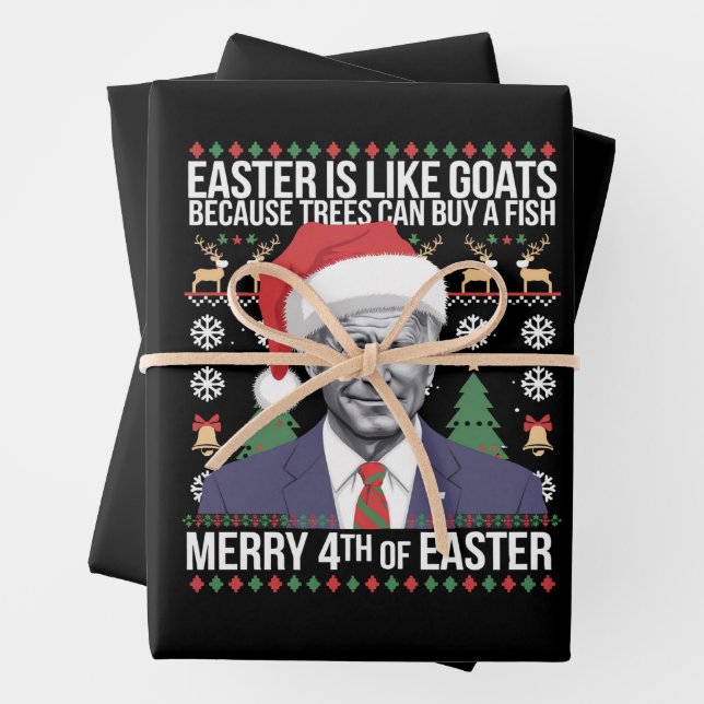 Merry 4th Of Easter Funny Biden Ugly Christmas  Wrapping Paper Sheet (In situ)