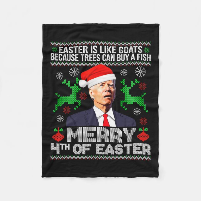Merry 4th Of Easter Funny Christmas Ugly Sweater M Fleece Blanket (Front)