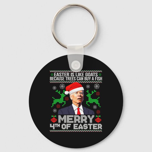 Merry 4th Of Easter Funny Christmas Ugly Sweater M Key Ring (Front)