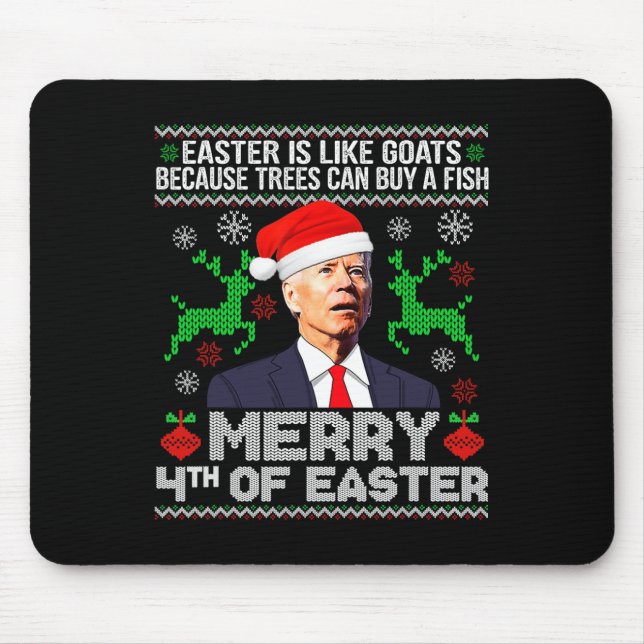 Merry 4th Of Easter Funny Christmas Ugly Sweater M Mouse Mat (Front)
