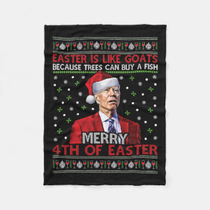 Merry 4th Of Easter Funny Joe Biden Ugly Xmas Gift Fleece Blanket