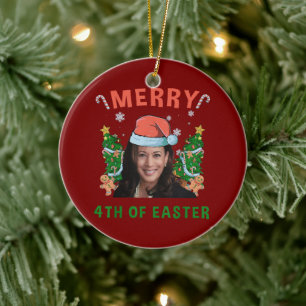 Merry 4th Of Easter Funny Kamala Harris Christmas Ceramic Tree Decoration