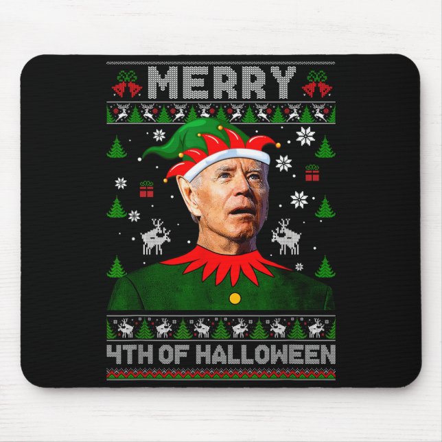 Merry 4th Of Halloween Joe Biden Christmas Ugly Sw Mouse Mat (Front)