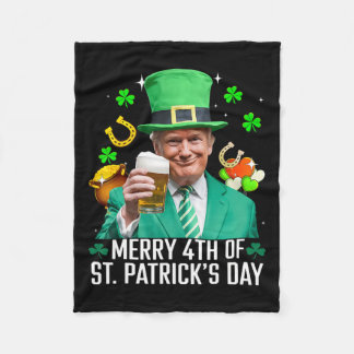 Merry 4th Of St Patrick's Day Funny Trump Leprecha Fleece Blanket