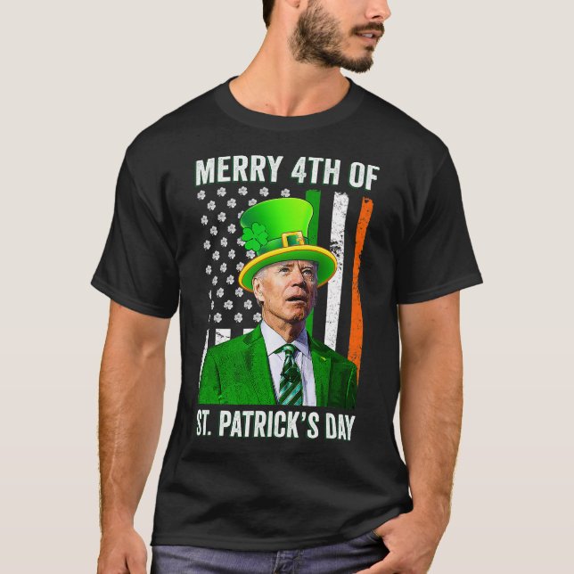 Merry 4th Of St Patrick's Day Joe Biden Leprechaun T-Shirt (Front)