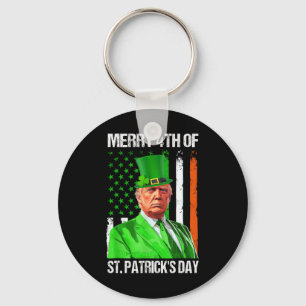 Merry 4th Of St Patricks Day Trump Leprechaun Hat Key Ring