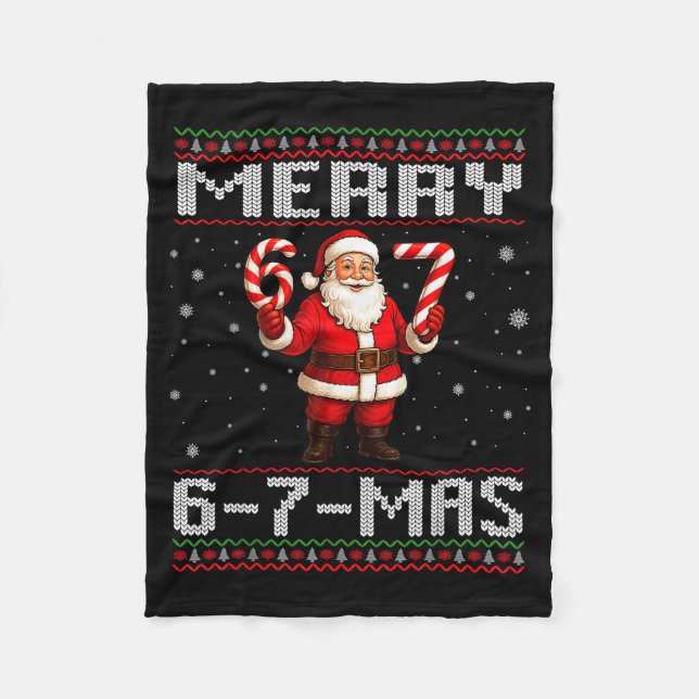Merry 6-7-mas Funny Ugly Christmas Santa Candy Can Fleece Blanket (Front)