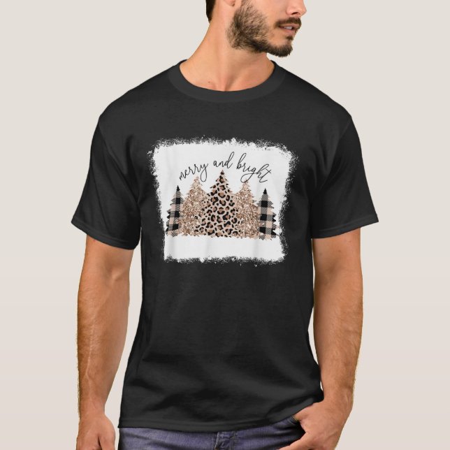 Merry a Bright Leopard Christmas Tree Christmas Co T-Shirt (Front)