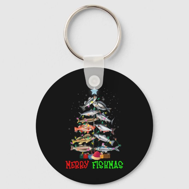 Merry A Fishmas Funny Christmas Tree Lights Fish F Key Ring (Front)