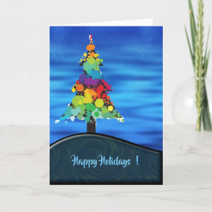 Merry Abstract Paint Splash Xmas Tree Holiday Card