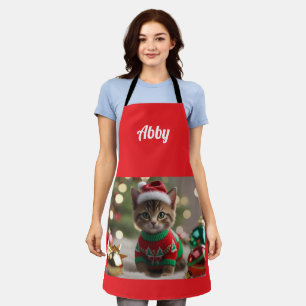 Merry Abyssinian Cat Christmas Personalised Apron