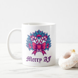 Merry AF Christmas Wreath Candy Cane Coffee Mug