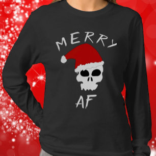 Merry AF Funny Christmas Santa Skull Dark Humour T-Shirt