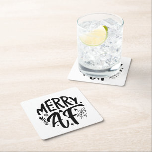 Merry Af Funny Christmas Snowflake Xmas Square Paper Coaster