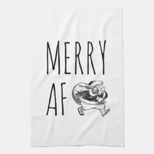 Merry AF Funny Santa Christmas Tea Towel