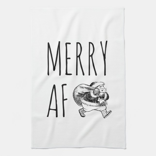 Merry AF Funny Santa Christmas Tea Towel (Vertical)