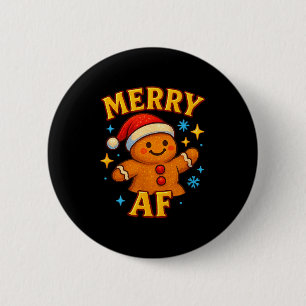 Merry Af Gingerbread Man Christmas Santa Hat Cooki 6 Cm Round Badge