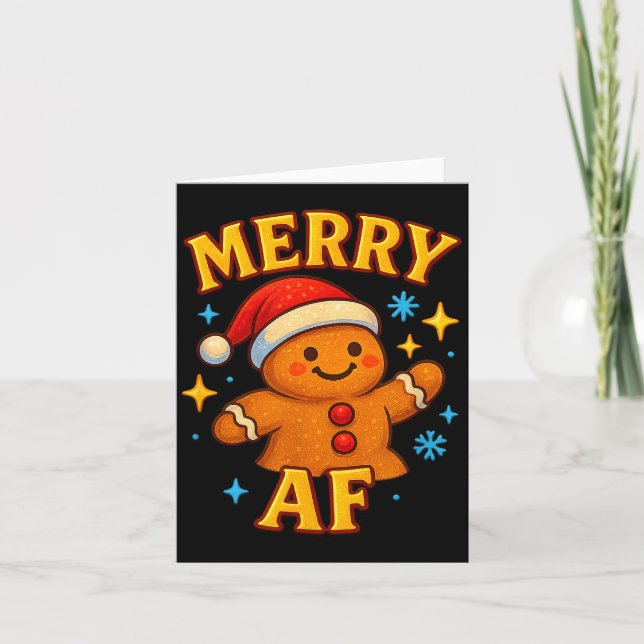 Merry Af Gingerbread Man Christmas Santa Hat Cooki Card (Front)