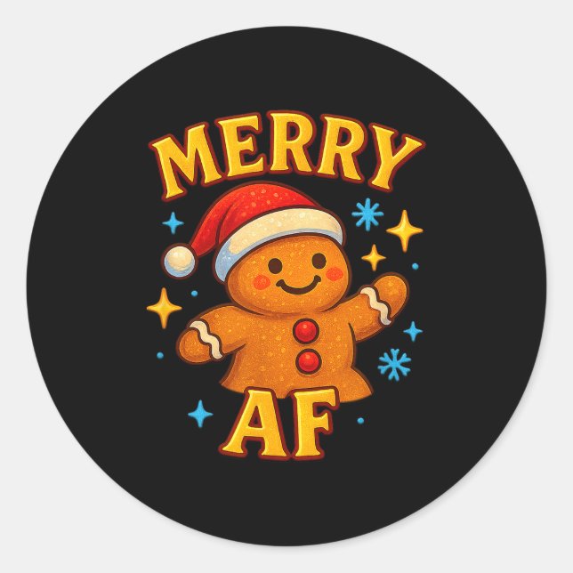 Merry Af Gingerbread Man Christmas Santa Hat Cooki Classic Round Sticker (Front)
