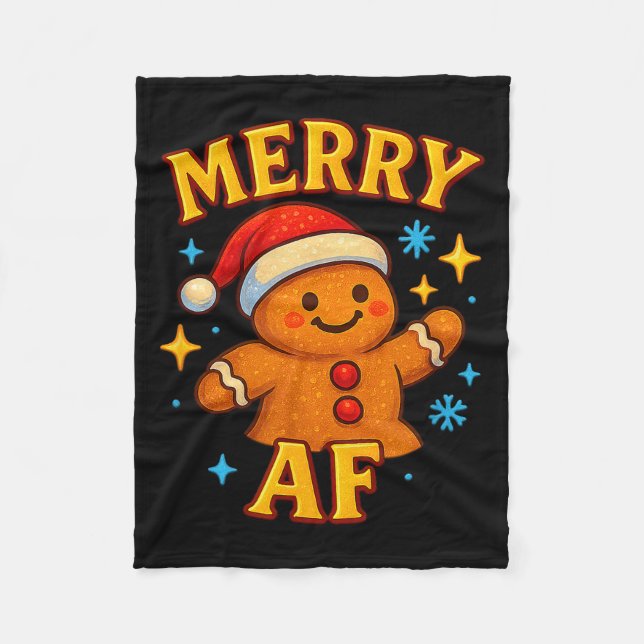 Merry Af Gingerbread Man Christmas Santa Hat Cooki Fleece Blanket (Front)