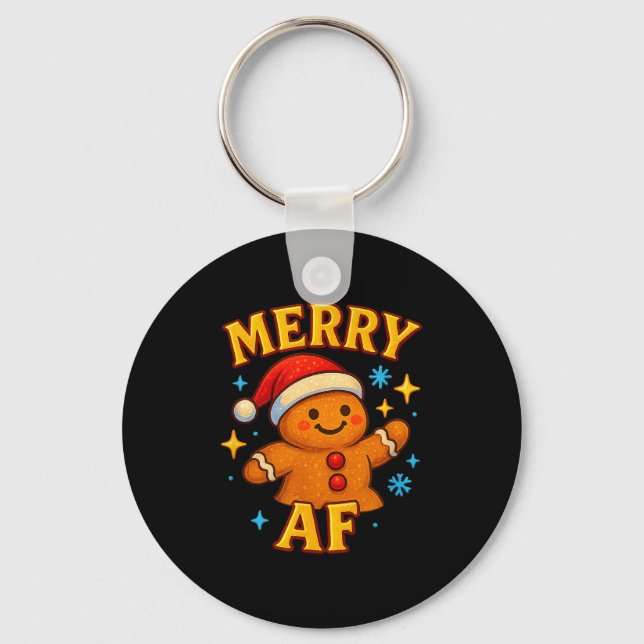 Merry Af Gingerbread Man Christmas Santa Hat Cooki Key Ring (Front)