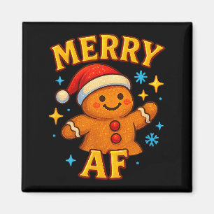 Merry Af Gingerbread Man Christmas Santa Hat Cooki Magnet