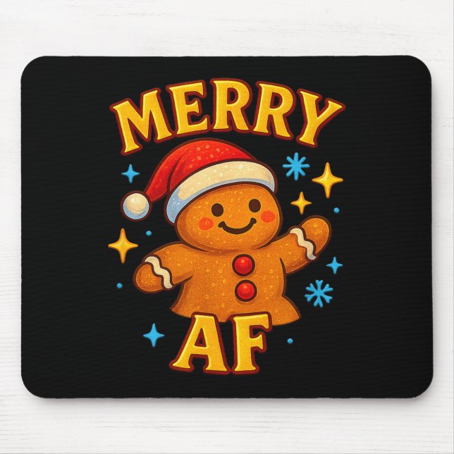 Merry Af Gingerbread Man Christmas Santa Hat Cooki Mouse Mat (Front)