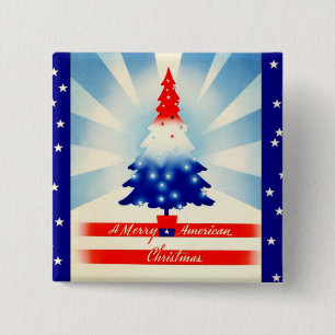 Merry American Christmas Patriotic Tree Button