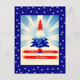Merry American Christmas Patriotic Tree postcard