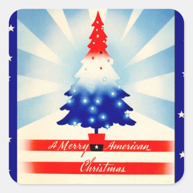 Merry American Christmas vintage art square Square Sticker (Front)
