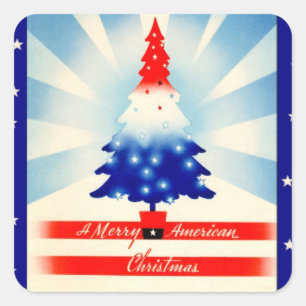 Merry American Christmas vintage art square Square Sticker