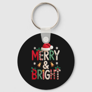 Merry &amp; Bright Christmas Santa Hat Crochet Kni Key Ring
