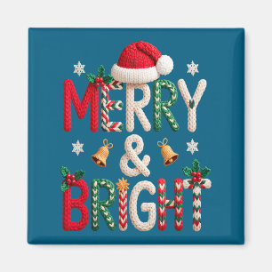 Merry &amp; Bright Christmas Santa Hat Crochet Kni Magnet