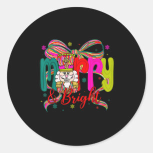 Merry & Bright Coquette Bow Nutcracker Christm Classic Round Sticker