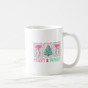 Merry &amp; Bright Coquette Preppy Bow Xmas Tree W Coffee Mug