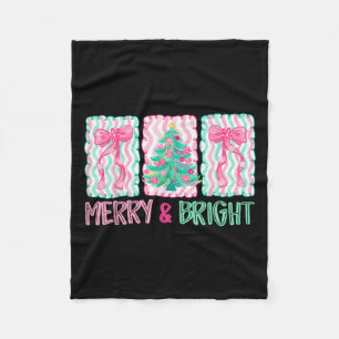Merry &amp; Bright Coquette Preppy Bow Xmas Tree W Fleece Blanket