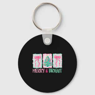 Merry & Bright Coquette Preppy Bow Xmas Tree W Key Ring