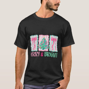 Merry &amp; Bright Coquette Preppy Bow Xmas Tree W T-Shirt