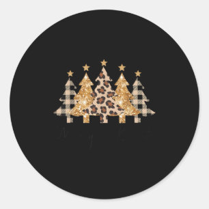Merry &amp; Bright Leopard Christmas Tree For Wome Classic Round Sticker