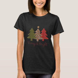 Merry & Bright Plaid Leopard Christmas Tree Xm T-Shirt