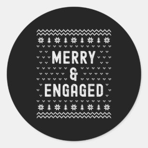 Merry &amp; Engaged Christmas Matching Pajama Coup Classic Round Sticker