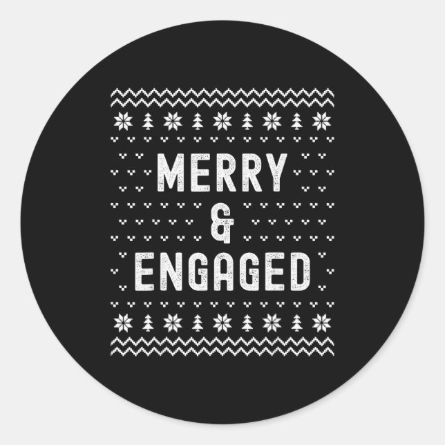 Merry &amp; Engaged Christmas Matching Pajama Coup Classic Round Sticker (Front)