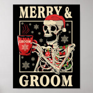 Merry & Groom Bride Skeleton Christmas Bachelo Poster