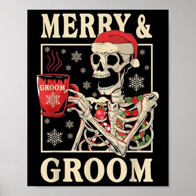Merry &amp; Groom Bride Skeleton Christmas Bachelo Poster (Front)