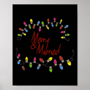 Merry &amp; Married First Christmas Matching Coupl Poster
