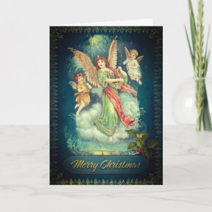 Merry and blessed Christmas antique Holiday Card