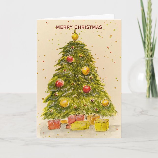 Merry and blessed Christmas watercolor Christmas   Holiday Card (Front)