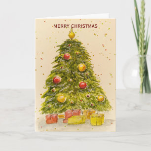 Merry and blessed Christmas watercolor Christmas Holiday Card